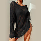 Summer Beach Dress Women Solid Color Sexy Knitted Hollow Out Cutout Beach Bikini Swimsuit Blouse Sun Protective Clothing Crochet hook