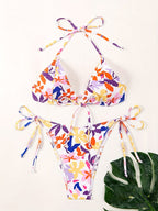 Women Clothing Big Floral Print Halter Sexy Push up Swimsuit Women Bikini