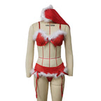 Sexy White Fur Raw Edge Three Point Garter Christmas Sexy Lingerie Set