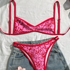 Ladies Bikini Two Piece Set Red Floral Summer Women Beach Split Swimsuit