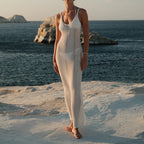 Vacation Dress Sexy Low Collar Solid Color Bare Back Solid Color Strap Beach Dress