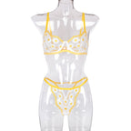 Lace Floral Border Mesh Three-Point Bra Sexy Lingerie