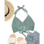 Hand Crocheting Knitted Strap Halter Bikini Top Beach Sexy Backless Bra Swimsuit Crochet hook