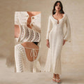 Beach Dress Women Solid Color Sexy Knitted Beach Bikini Swimsuit Blouse Sun Protective Clothing