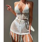 Knitted Lace Up Tassel Bikini Skirt Outfit Sexy Bikini Beach Cover Up Crochet hook