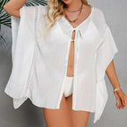Sun Protective Clothing Vacation Sexy Loose Lace Band Sun Protection Casual Short Hollow Out Cutout Cardigan