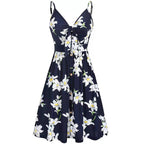 Women's Bow Backless Spaghetti Strap Printed Dress Versatile