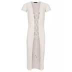 Summer Beach Dress Women Solid Color Sexy Hollow Out Cutout Beach Bikini Swimsuit Cover up Sun Protection Clothing
