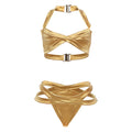 Spring Women Clothing Vacation Halter Top Solid Color Sexy Bikini Set for Women