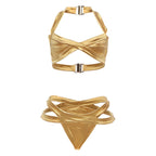 Spring Women Clothing Vacation Halter Top Solid Color Sexy Bikini Set for Women