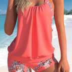 Fashion Split Sexy Swimsuit Quick Drying Shorts Tank Top Bikini Swimsuit 2pcs Flower Print Vest Trunk Bikini Swimsuit