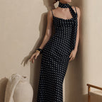 Strap Maxi Dress Summer Halter Strap Fishtail Polka Dot Maxi Dress