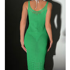 Women Clothing Mid-Length Sexy Crocheted Hollow Out Cutout U Collar Strap Dress Knitted Beach Dress Crochet hook