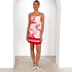 Women Dress Positioning Printed Sexy Chest Wrapped Mini Dress