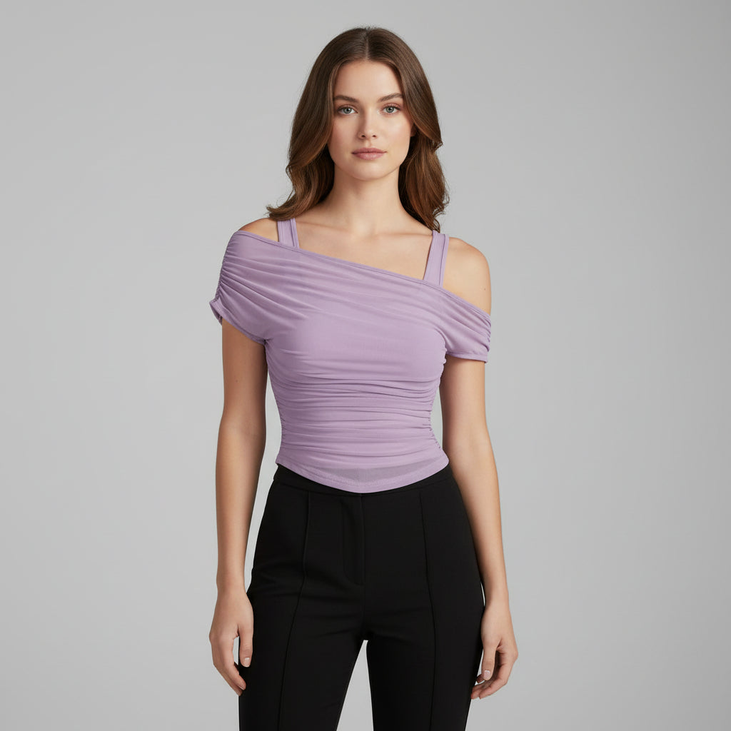 Ruched Mesh Crop Top