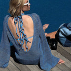 Knitted Loose Bat Sleeve Sexy Backless Beach Bikini Cutout Blouse Dress Women Crochet hook