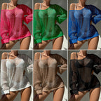 Summer Vacation Sexy Cutout Big round Neck Loose Pullover Bikini Sunscreen Knitted Beach Cover up Crochet hook