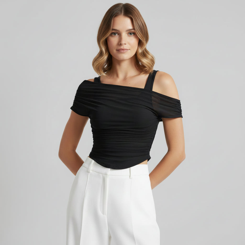 Ruched Mesh Crop Top