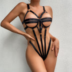 Sexy Lingerie Sexy Ribbon Stitching Steel Ring Backless Bodysuit