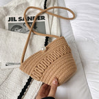 Crossbody Straw Bag Cotton Thread Woven Bag Mobile Phone Change Key Case Hollow Out Cutout Cotton Thread Woven Bag Casual Cute Women