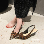 Hollow Out Cutout Pointed High Heel Back Open Shoes Women Stiletto Leopard Print Sandals