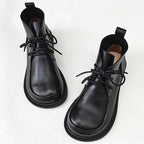 Women’s Pure Leather Chunky Big-Toe Ankle Boots