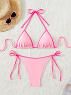 Hemming contrasting print strap sexy bikini split swimsuit Batwing Short Sleeve Shirt W Plants Print