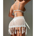 Knitted Lace Up Tassel Bikini Skirt Outfit Sexy Bikini Beach Cover Up Crochet hook
