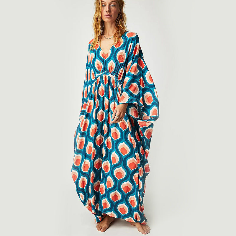 Summer Beach Dress Women Casual Vacation Printed Pullover Bikini Swimsuit Blouse Sun Protection Clothing