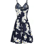 Women's Bow Backless Spaghetti Strap Printed Dress Versatile