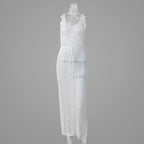 Vacation Beach Blouse Hollow Out Cutout Backless Knitted Dress Women Split Crochet hook