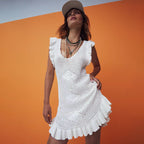 Summer Beach Dress Women Solid Color Sexy Knitted Hollow Out Cutout Bikini Swimsuit Blouse Sun Protective Clothing Crochet hook