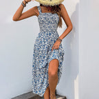 Summer Printed Suspender Sweet Floral Backless Dress