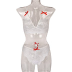 Sexy Two Piece Set Autumn Lace Splicing Tape Bow Sexy Lingerie Set