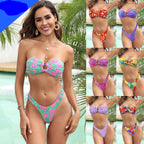 Tube Top Pumping Pleated Bikini Female Sexy Halter High Waist Thickened Split Swimsuit Swim Mod Ditsy Bandeau Bikini Swimsuit