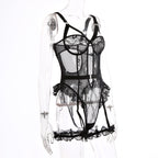 Sexy Lace Lace Cutout See through Sling One Piece Sexy Lingerie Jumpsuit with Leg Ring