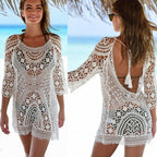 Sexy Hollow-out Bare Back Lace Crochet Bikini Sun Protection Clothing Swimsuit Blouse Beach Shirt for Women