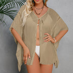 Sun Protective Clothing Vacation Sexy Loose Lace Band Sun Protection Casual Short Hollow Out Cutout Cardigan