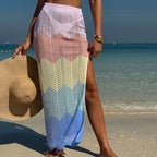 Dopamine Color Casual Beach Sunscreen Sexy Beach Seaside Vacation Side Slit Skirt