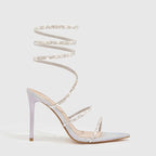4 Colors Summer High Heel Pointed Sandals Women Heels 11cm Metal Toe Holder Rhinestone Lace up Women Shoes