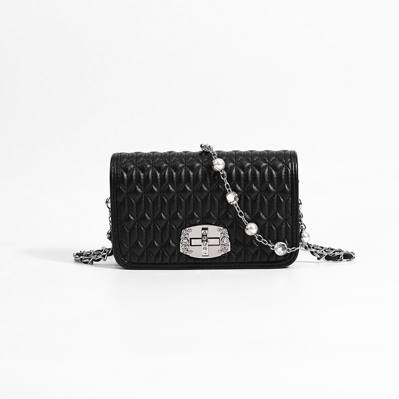 Simple female bag trendy embroidery purse with diamond chain single shoulder purse crossbody