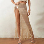 Summer Beach Skirt Women Solid Color Sexy Knitted Hollow Out Beach Bikini Cover up Skirt Crochet hook