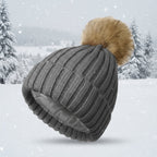 Soft Beanie Fluffy Ball Cap — Warm Knitted Winter Hat with Pom Pom
