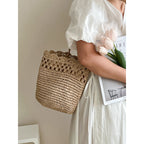 Raffia Shoulder Straw Bag Hollow Out Cutout Lace Straw Bag Woven Bag Vacation Beach Bag Women Bag