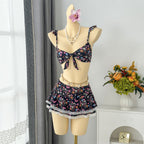 Floral Flounce Sling Small Fresh Split Swimwear Swimsuit Bikini Beach Vacation