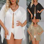 Sun Protective Clothing Vacation Sexy Loose Lace Band Sun Protection Casual Short Hollow Out Cutout Cardigan