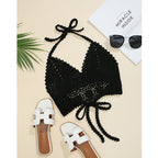 Hand Crocheting Knitted Strap Halter Bikini Top Beach Sexy Backless Bra Swimsuit Crochet hook