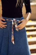 DENIM PLEAT KILT SKIRT WITH TIE