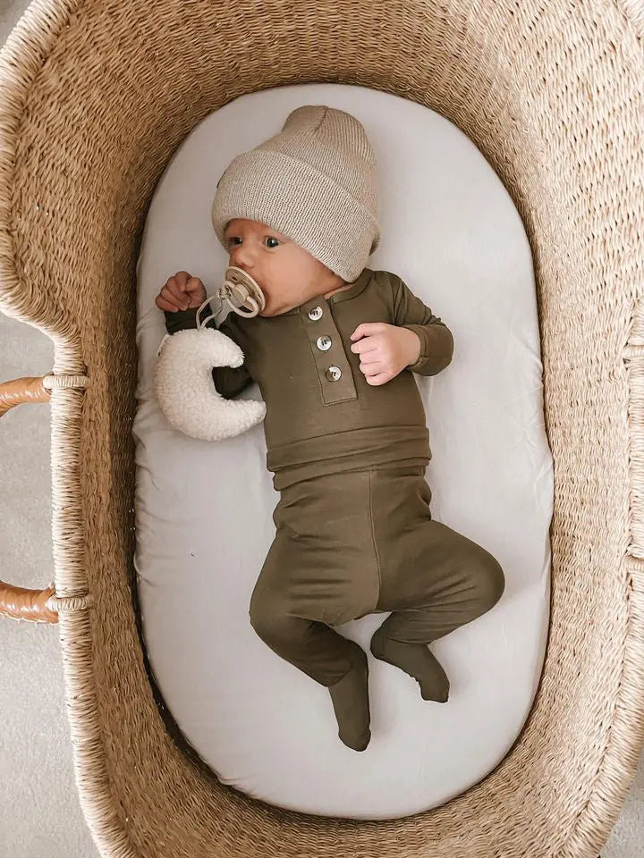 Newborn Boy Outfit Set - Olive Green | Baby Boy Coming Home Outfit