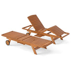 Outdoor Chaise Lounge Chair with Wheels 4-Position Patio Wood Recliner with Adjustable Backrest